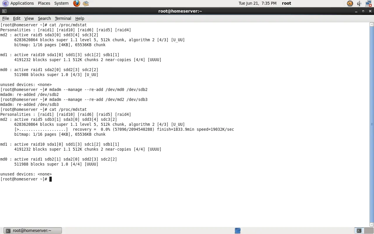 Ausfallsicherer Server für zu Hause mit Scientific Linux 6.0 - SL HomeServer 011 RAID - 11