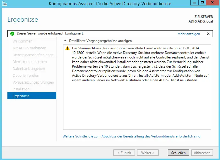 Konfigurationsdialog der Active Directory Verbunddienst - Bild 8