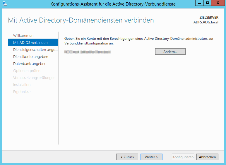 Konfigurationsdialog der Active Directory Verbunddienst - Bild 2 Konfigurationsdialog der Active Directory Verbunddienst - Bild 2