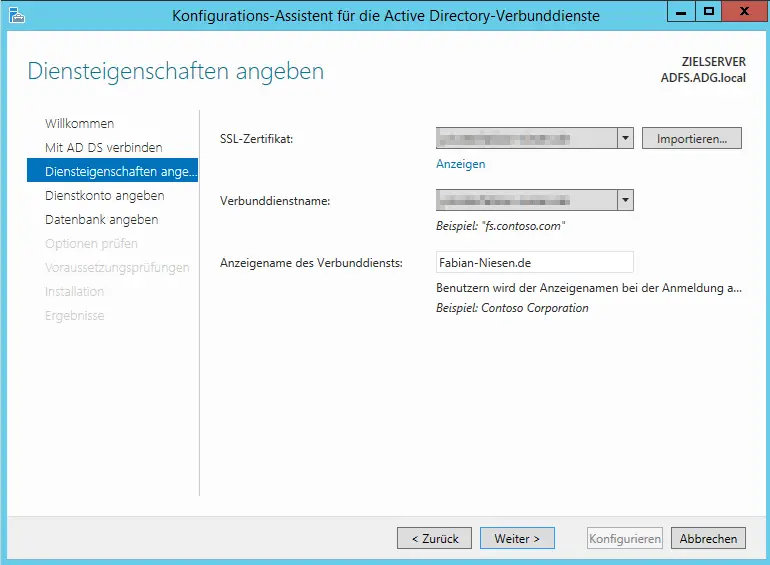 Konfigurationsdialog der Active Directory Verbunddienst - Bild 3