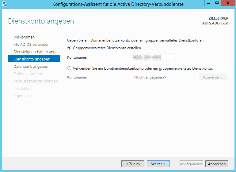 Konfigurationsdialog der Active Directory Verbunddienst - Bild 4 Konfigurationsdialog der Active Directory Verbunddienst - Bild 4