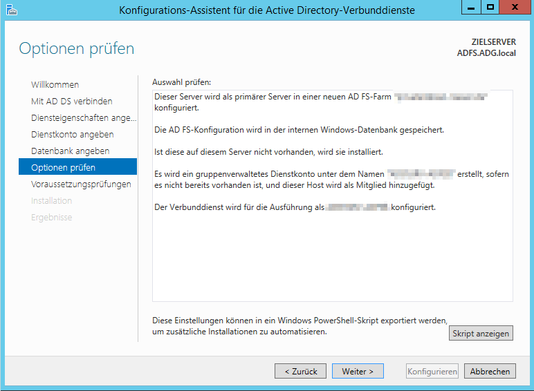Konfigurationsdialog der Active Directory Verbunddienst - Bild 6 Konfigurationsdialog der Active Directory Verbunddienst - Bild 6