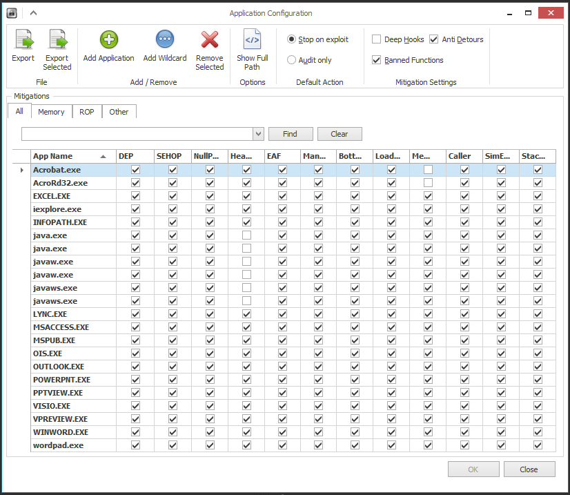 Windows Systeme absichern mit dem "Enhanced Mitigation Experience Toolkit" - Teil 1 4 EMET Anwendungskonfiguration mit Standartanwendungen