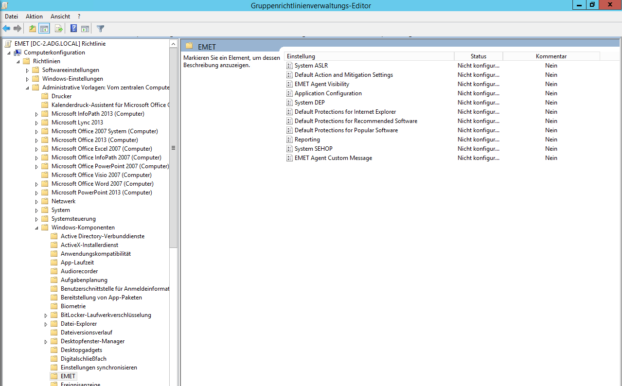 Windows Systeme absichern mit dem "Enhanced Mitigation Experience Toolkit" - Teil 2 - 042214 0706 WindowsSyst1 Screenshoot: Einstellungen in den Gruppenrichtlinien für EMET