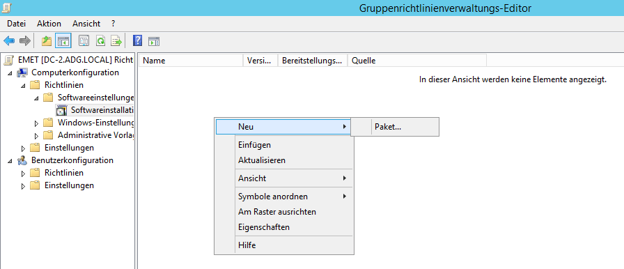 Screenshoot: Softwarebereitstellung über Gruppenrichtlinien