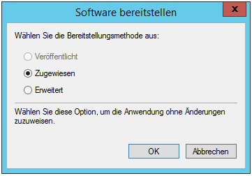 Screenshoot: Softwarebereitstellungsart über Gruppenrichtlinien