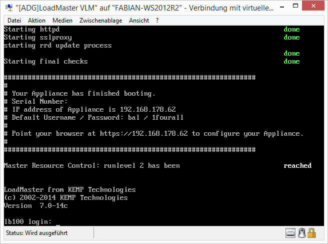 Kemp LoadMaster unter Windows Server 2012 R2 einrichten - 051414 0454 KempLoadMas4 Login nach dem ersten Boot in der Shell
