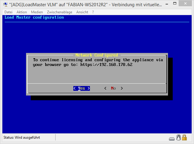 Kemp LoadMaster unter Windows Server 2012 R2 einrichten - 051414 0454 KempLoadMas6 Abschluss der Netzwerkkonfiguration in der Shell