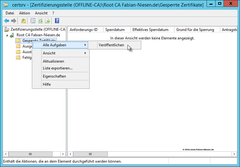 Installation einer Zertifizierungsstelle unter Windows Server 2012R2 Teil 1 - Die Offline Root-CA - 060914 1319 Installatio14 Installation einer Zertifizierungsstelle unter Windows Server 2012R2 Teil 1 - Die Offline Root-CA - 060914 1319 Installatio14 - 13