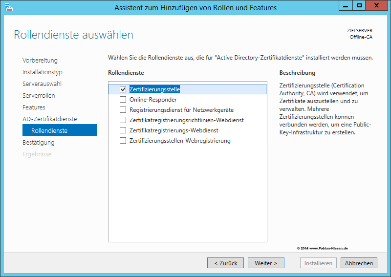 Installation einer Zertifizierungsstelle unter Windows Server 2012R2 Teil 1 - Die Offline Root-CA - 060914 1319 Installatio3 Installation einer Zertifizierungsstelle unter Windows Server 2012R2 Teil 1 - Die Offline Root-CA - 060914 1319 Installatio3 - 2
