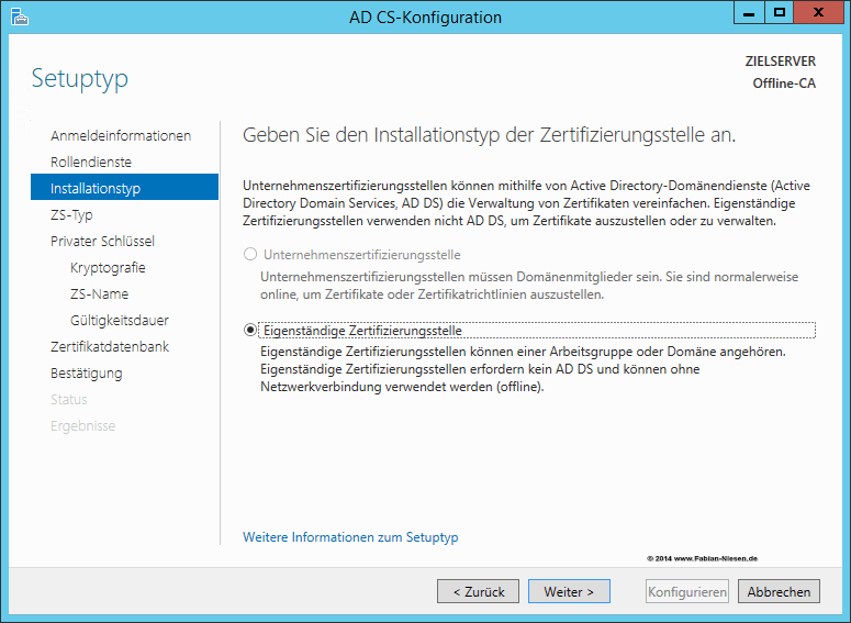 Installation einer Zertifizierungsstelle unter Windows Server 2012R2 Teil 1 - Die Offline Root-CA - 060914 1319 Installatio6 Installation einer Zertifizierungsstelle unter Windows Server 2012R2 Teil 1 - Die Offline Root-CA - 060914 1319 Installatio6 - 5