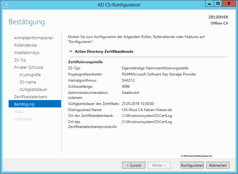 Installation einer Zertifizierungsstelle unter Windows Server 2012R2 Teil 1 - Die Offline Root-CA - 060914 1319 Installatio8 Installation einer Zertifizierungsstelle unter Windows Server 2012R2 Teil 1 - Die Offline Root-CA - 060914 1319 Installatio8 - 7