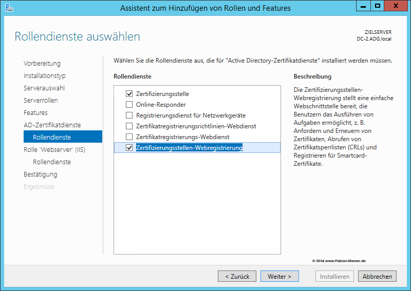 Installation einer Zertifizierungsstelle unter Windows Server 2012R2 Teil 2 - Erstellen der unter geordneten CA 3 060914 1321 Installatio1