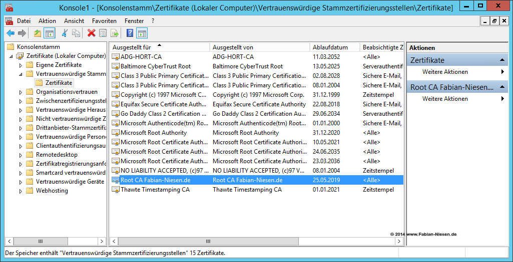 Installation einer Zertifizierungsstelle unter Windows Server 2012R2 Teil 2 - Erstellen der unter geordneten CA 13 060914 1321 Installatio11