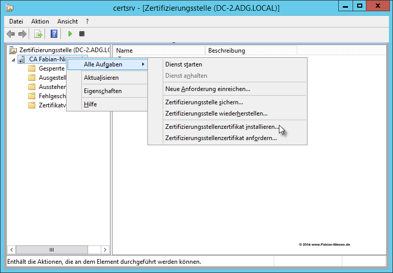 Installation einer Zertifizierungsstelle unter Windows Server 2012R2 Teil 2 - Erstellen der unter geordneten CA 14 060914 1321 Installatio12