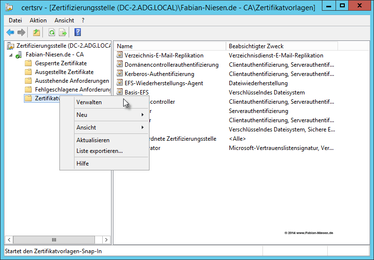 Installation einer Zertifizierungsstelle unter Windows Server 2012R2 Teil 2 - Erstellen der unter geordneten CA - 060914 1321 Installatio13 - 14