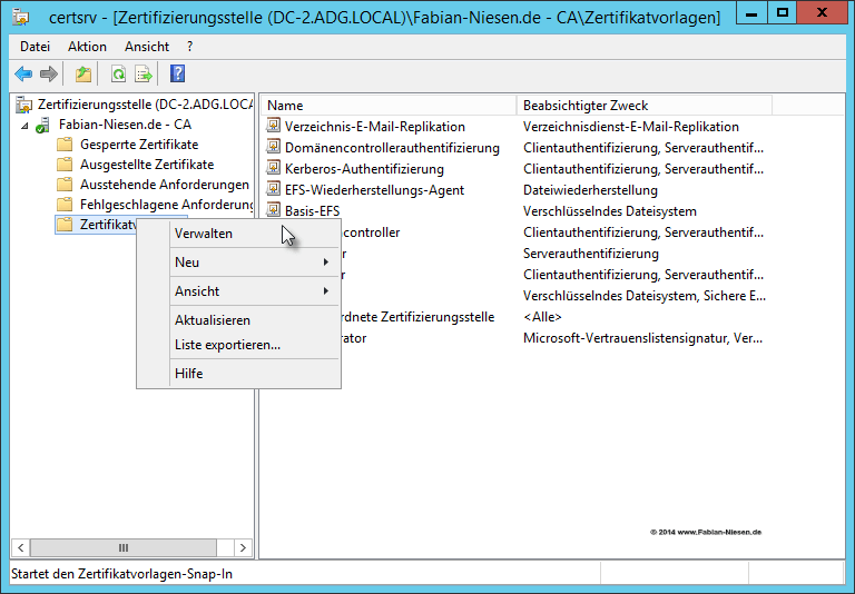 Installation einer Zertifizierungsstelle unter Windows Server 2012R2 Teil 2 - Erstellen der unter geordneten CA 15 060914 1321 Installatio13