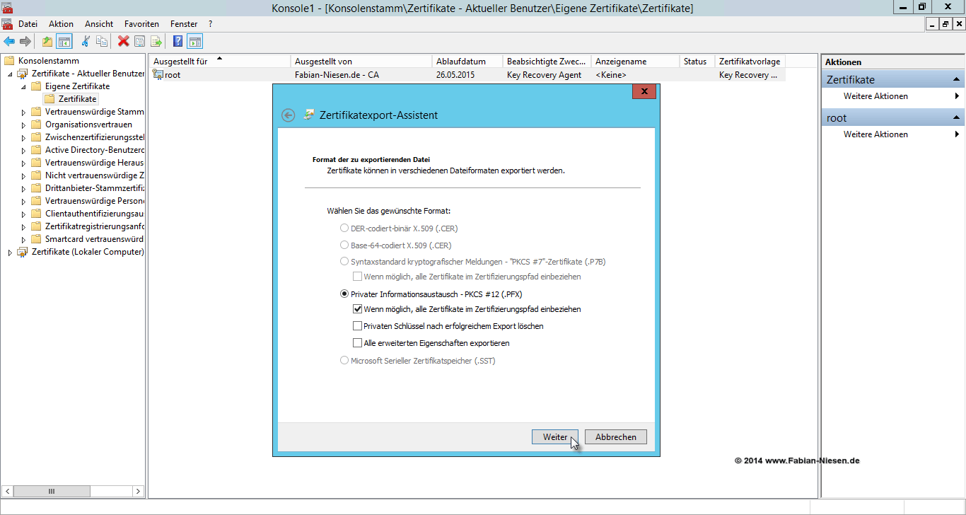 Installation einer Zertifizierungsstelle unter Windows Server 2012R2 Teil 2 - Erstellen der unter geordneten CA - 060914 1321 Installatio18 - 19