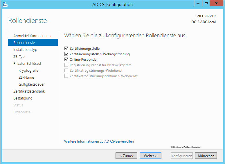 Installation einer Zertifizierungsstelle unter Windows Server 2012R2 Teil 2 - Erstellen der unter geordneten CA 4 060914 1321 Installatio2