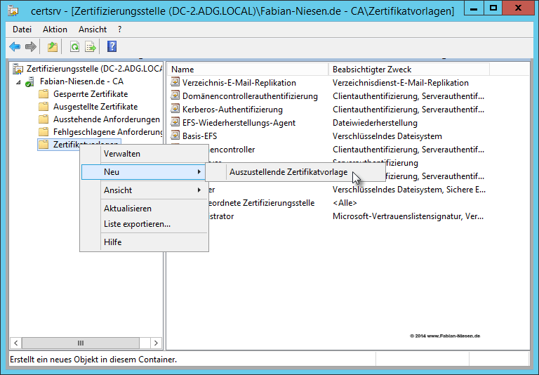 Installation einer Zertifizierungsstelle unter Windows Server 2012R2 Teil 2 - Erstellen der unter geordneten CA - 060914 1321 Installatio24 - 25