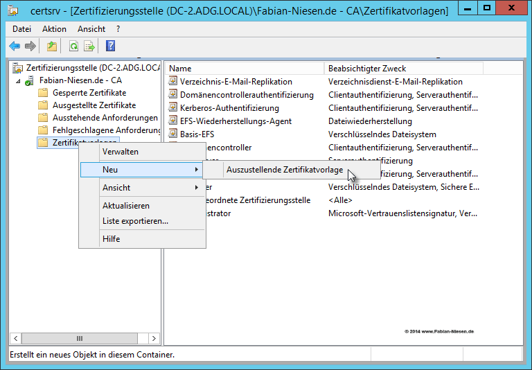 Installation einer Zertifizierungsstelle unter Windows Server 2012R2 Teil 2 - Erstellen der unter geordneten CA 26 060914 1321 Installatio24
