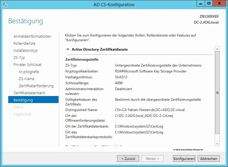 Installation einer Zertifizierungsstelle unter Windows Server 2012R2 Teil 2 - Erstellen der unter geordneten CA - 060914 1321 Installatio6 - 7