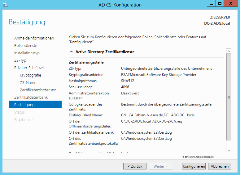 Installation einer Zertifizierungsstelle unter Windows Server 2012R2 Teil 2 - Erstellen der unter geordneten CA 8 060914 1321 Installatio6
