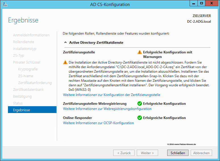 Installation einer Zertifizierungsstelle unter Windows Server 2012R2 Teil 2 - Erstellen der unter geordneten CA 9 060914 1321 Installatio7
