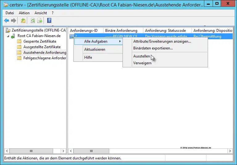 Installation einer Zertifizierungsstelle unter Windows Server 2012R2 Teil 2 - Erstellen der unter geordneten CA - 060914 1321 Installatio9 - 10