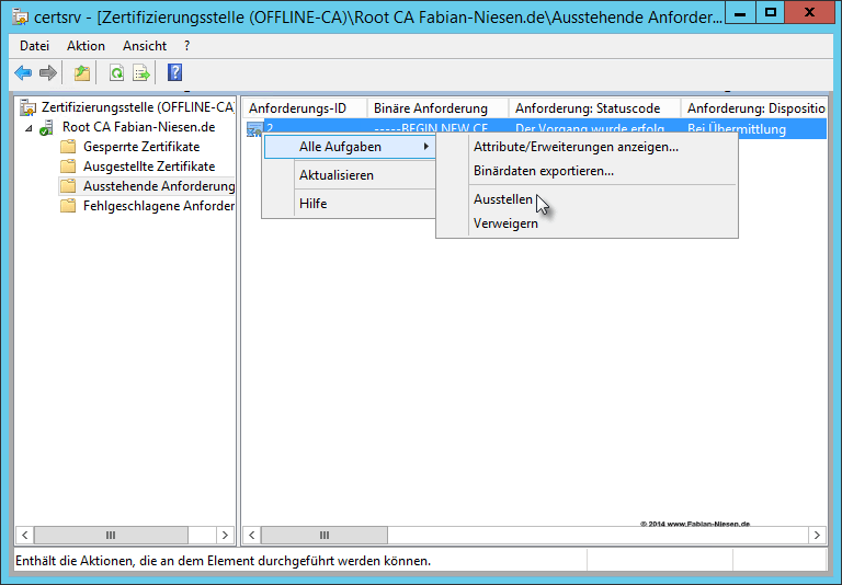 Installation einer Zertifizierungsstelle unter Windows Server 2012R2 Teil 2 - Erstellen der unter geordneten CA 11 060914 1321 Installatio9