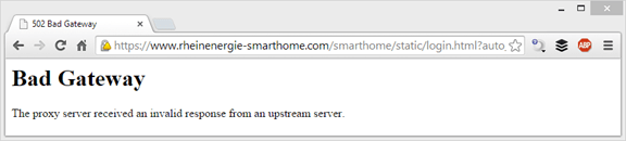 Bild: Screenshot RheinEnergie-SmartHome.de - Fehler