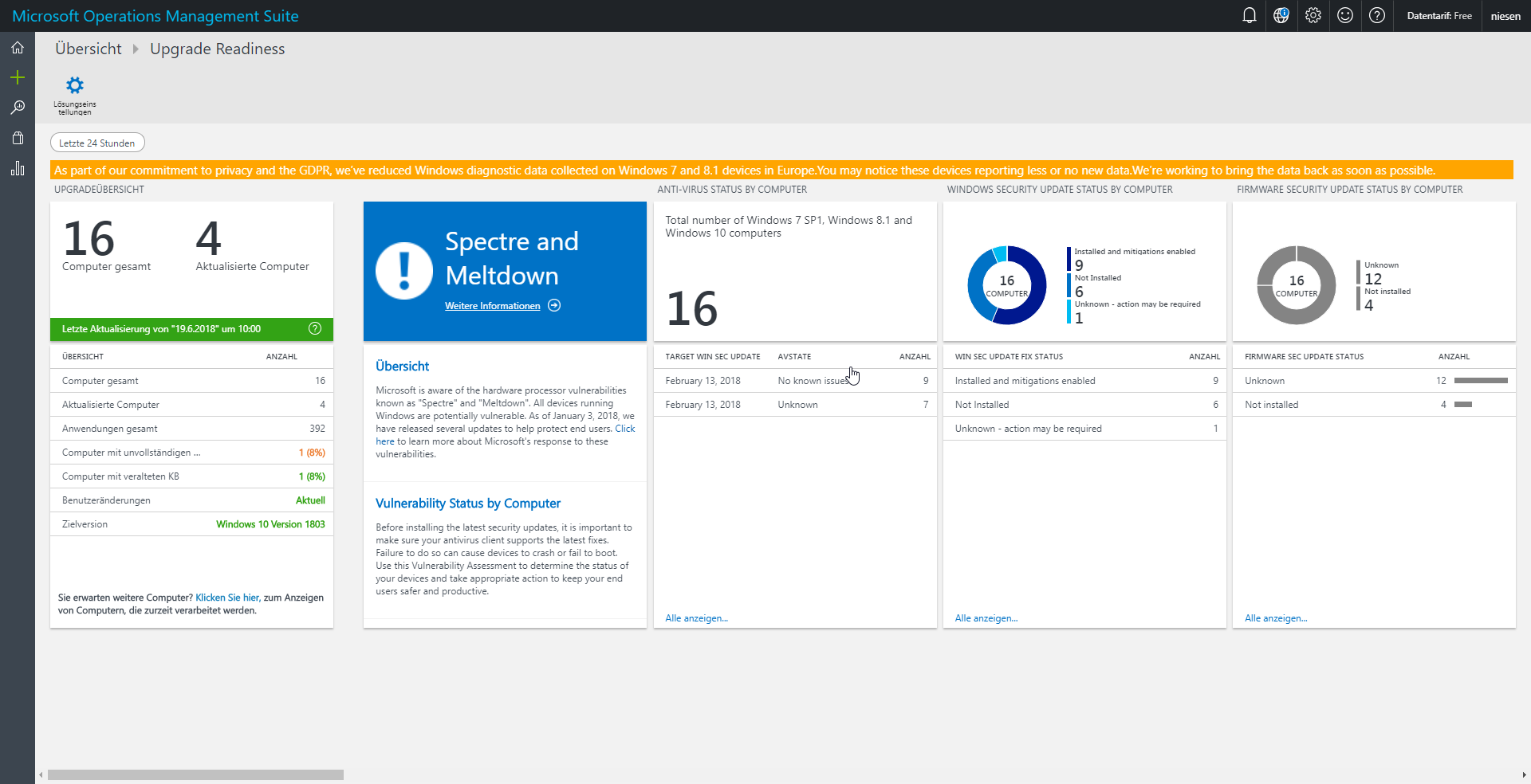 Windows Analytics Teil 2 - Arten von Windows Analytics - 070218 1427 WindowsAnal4 Windows Analytics Upgrade Readiness - Übersicht