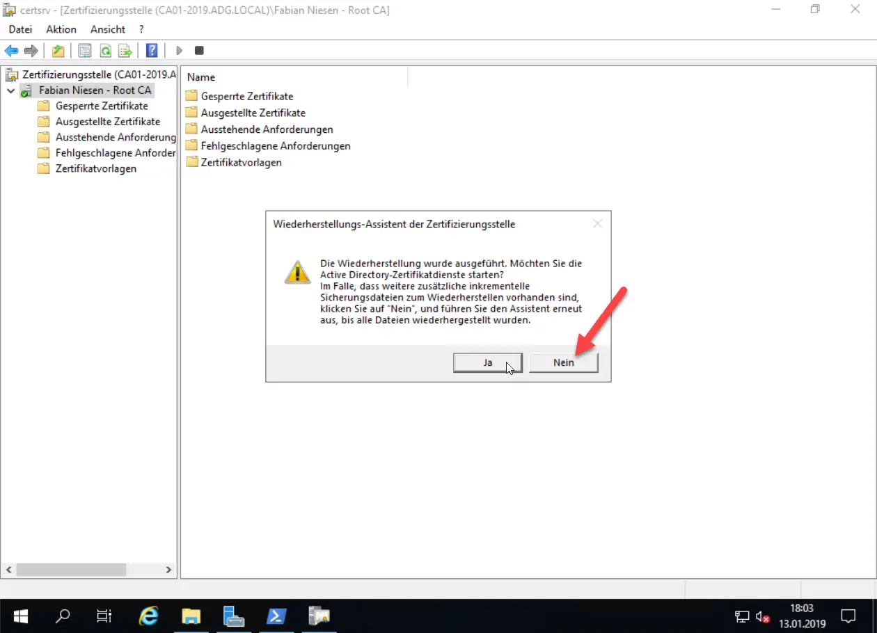 Umzug einer Windows Zertifizierungsstelle von 2012R2 auf Windows Server 2019 - 011319 1827 UmzugeinerW13 - 14