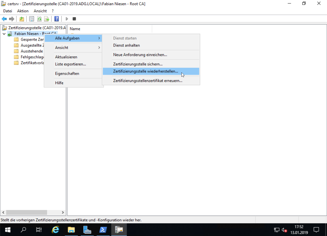 Umzug einer Windows Zertifizierungsstelle von 2012R2 auf Windows Server 2019 - 011319 1827 UmzugeinerW9 Umzug einer Windows Zertifizierungsstelle von 2012R2 auf Windows Server 2019 - 011319 1827 UmzugeinerW9 - 10