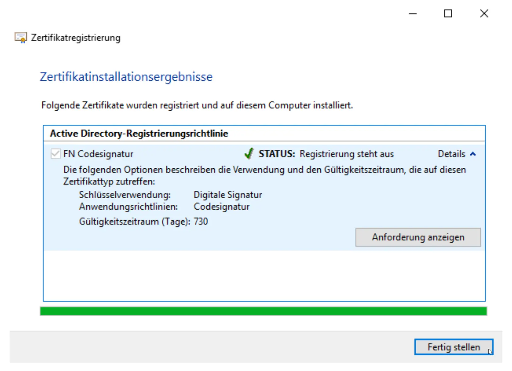 CodeSigning Zertifikate mit Windows Server 2019 Zertifikatsdienste - 021119 1914 CodeSigning20 - 21