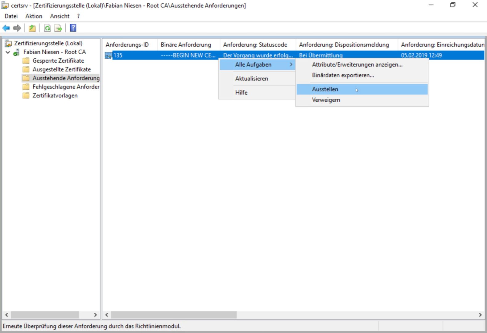 CodeSigning Zertifikate mit Windows Server 2019 Zertifikatsdienste - 021119 1914 CodeSigning21 CodeSigning Zertifikate mit Windows Server 2019 Zertifikatsdienste - 021119 1914 CodeSigning21 - 22