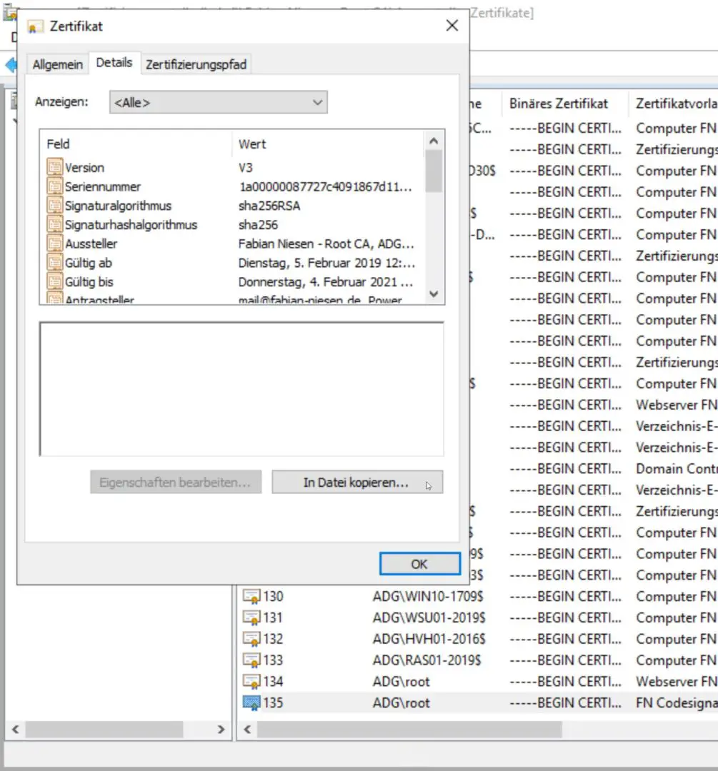 CodeSigning Zertifikate mit Windows Server 2019 Zertifikatsdienste - 021119 1914 CodeSigning22 - 23