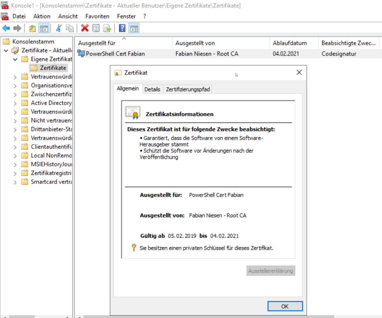 CodeSigning Zertifikate mit Windows Server 2019 Zertifikatsdienste - 021119 1914 CodeSigning24 - 25