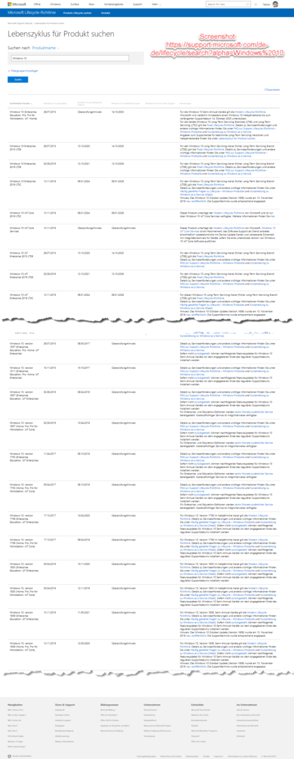 Produkt Lebenszyklen - Das gerne vergessene Wesen - 021419 1335 ProduktLebe1 Screenshot von https://support.microsoft.com/de-de/lifecycle/search