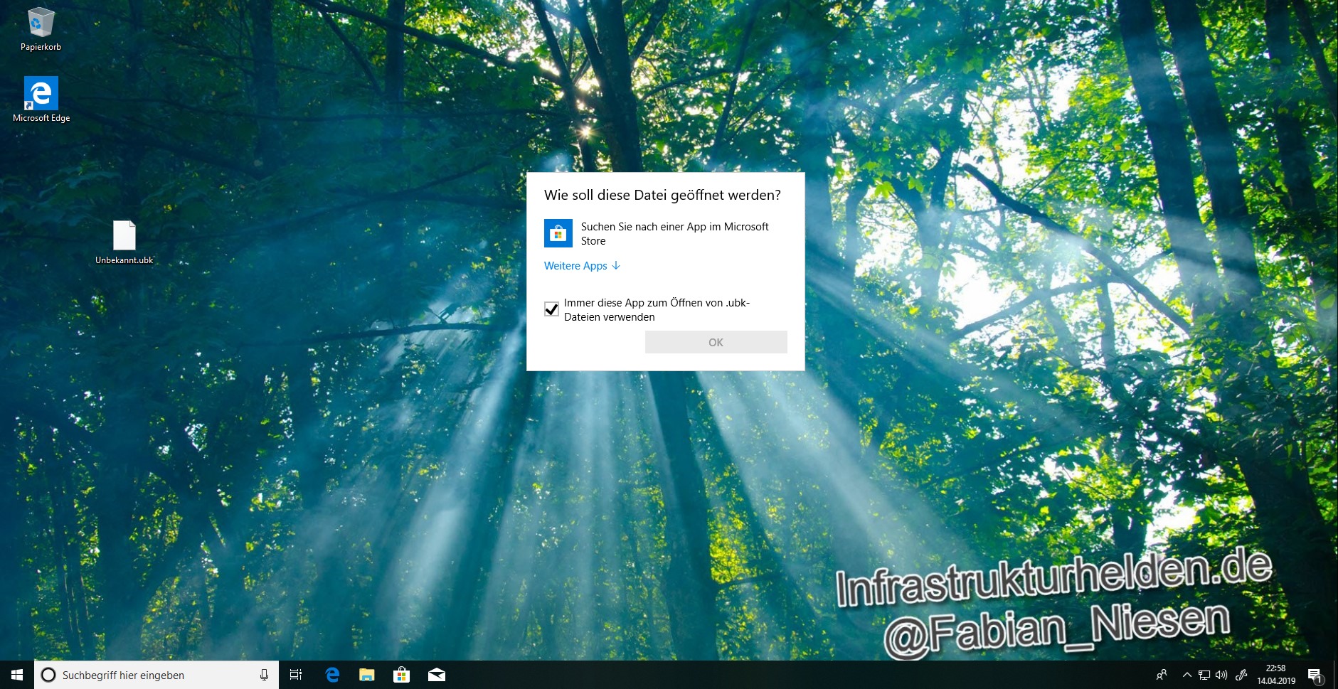 Windows 10 und der Microsoft Store 8 Screenshot beim öffnen von unbekannten Dateiendungen vor aktivieren der Richtlinie "Zugriff auf den Store deaktivieren"