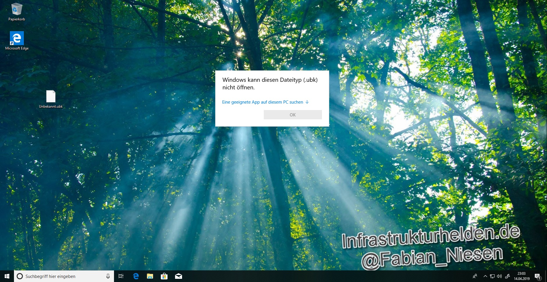 Windows 10 und der Microsoft Store 9 Screenshot beim öffnen von unbekannten Dateiendungen nach aktivieren der Richtlinie "Zugriff auf den Store deaktivieren"