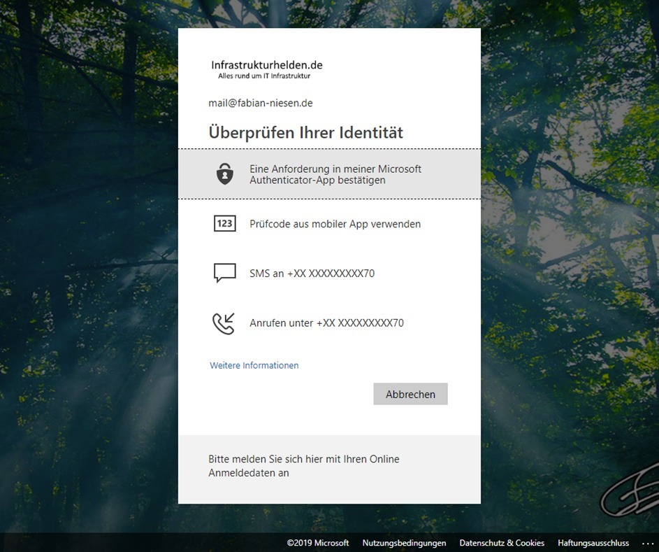 Microsoft Azure AD - die Lizenzarten und Funktionen - 050619 1526 MicrosoftAz2 Anmeldedialog zusätzlicher Faktor