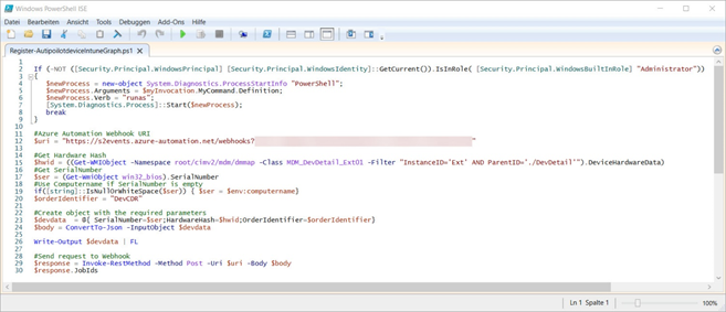 Autopilot mit Microsoft Deployment Toolkit verteilen 3 Screenshot des Client-Skript zum erfassen des Hardwarehash und Upload in das Azure Device Directory