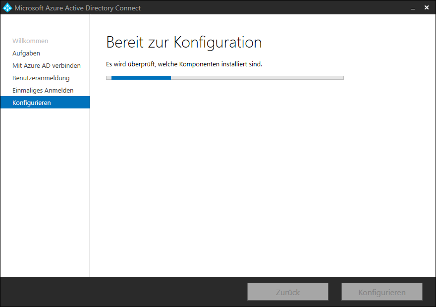 Azure Active Directory mit Single-Sign On mit Passwort Hash Synchronisierung 9 Screenshot Azure AD Connect GUI: Konfiguration wird vorbereitet