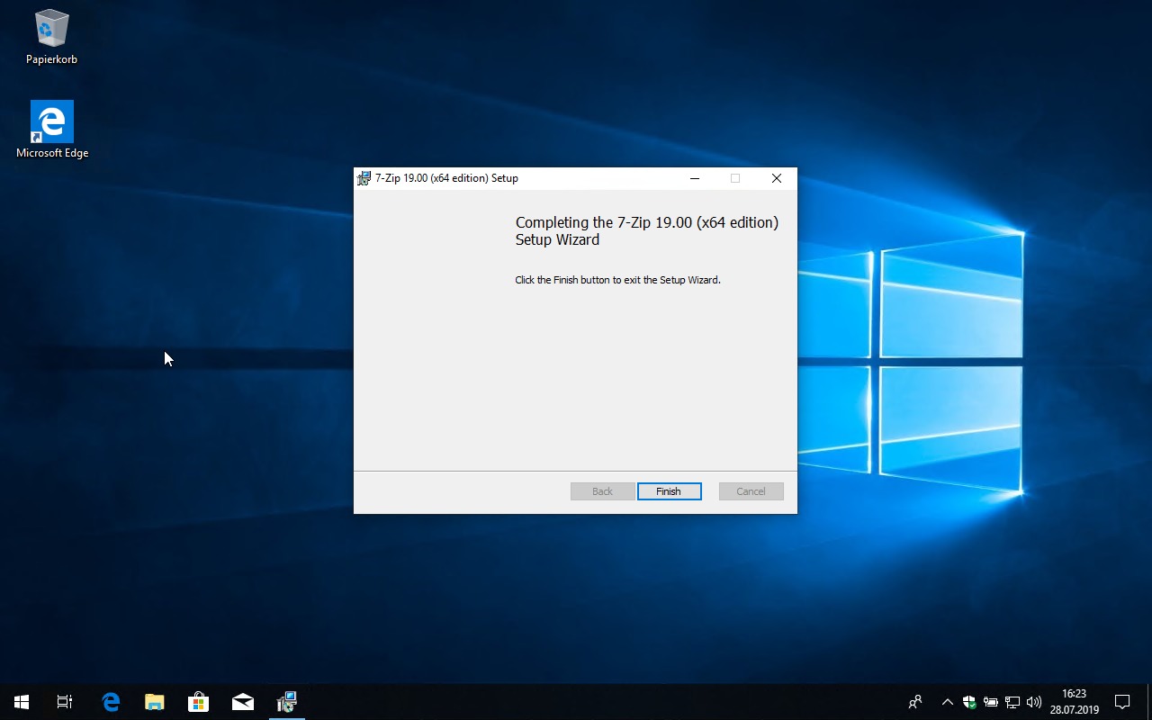 Business Anwendungen mit MSI-X paketieren - 072919 0934 BusinessAnw10 Screenshot 7-Zip.Org Abschluss der Installation in RDP Session