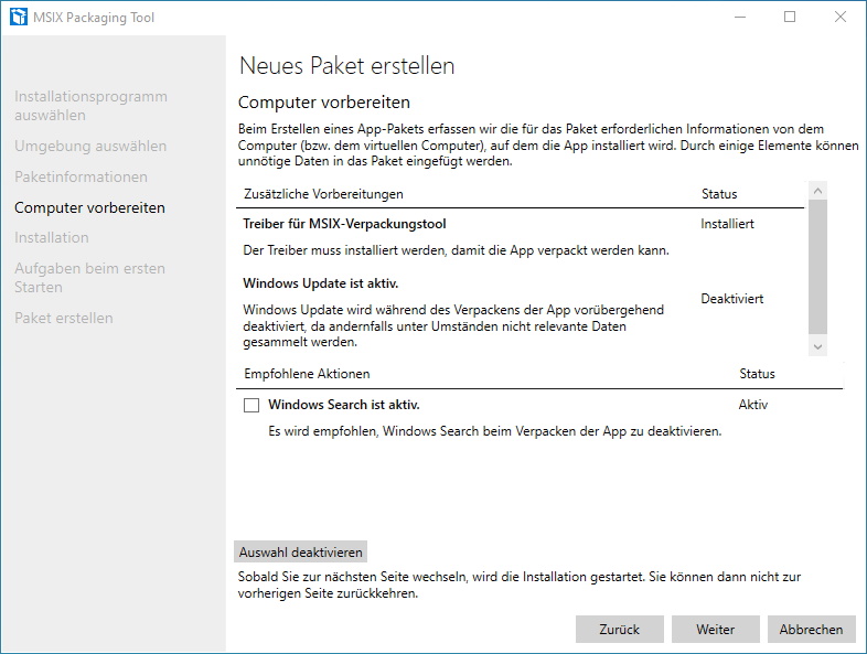 Business Anwendungen mit MSI-X paketieren - 072919 0934 BusinessAnw7 Screenshot: MSIX Packaging Tool - Neues Paket erstellen - Computer vorbereiten