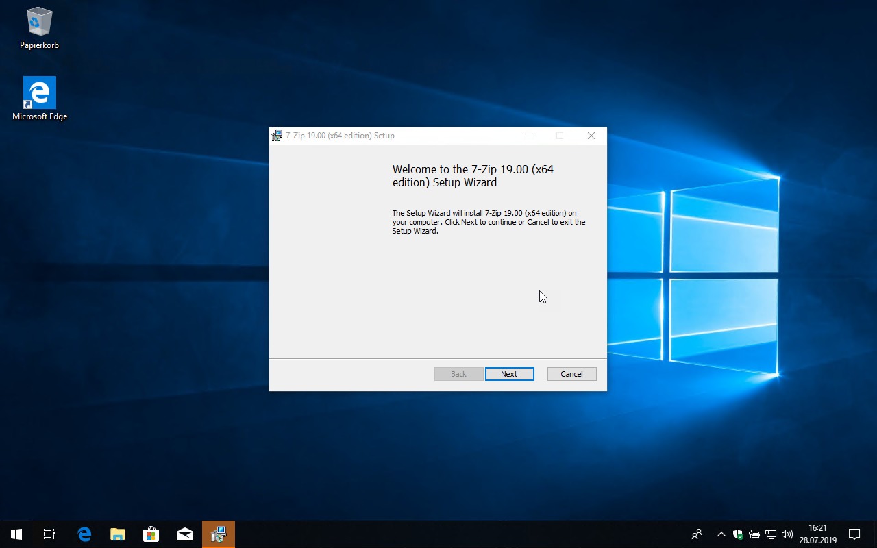 Business Anwendungen mit MSI-X paketieren - 072919 0934 BusinessAnw9 Screenshot 7-Zip.Org Installation in RDP Session