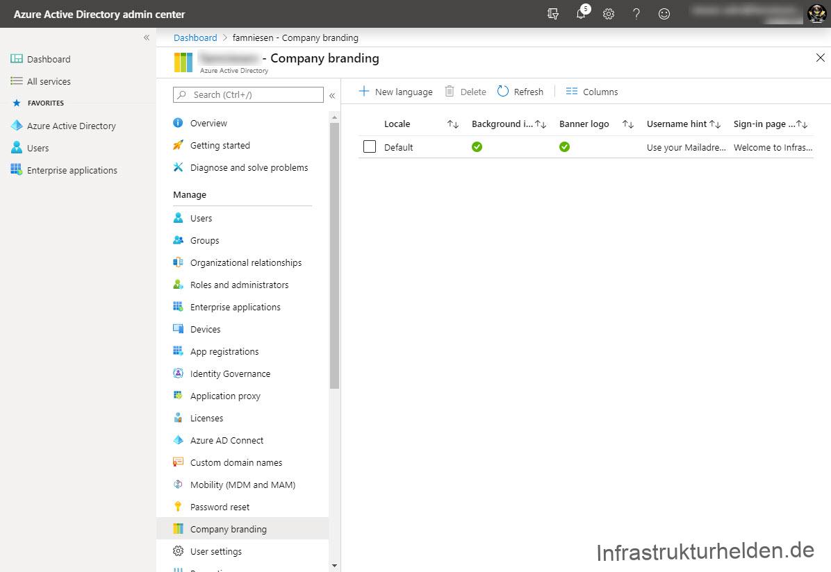 Azure Active Directory admin center 
Dashboard > Company Branding 
