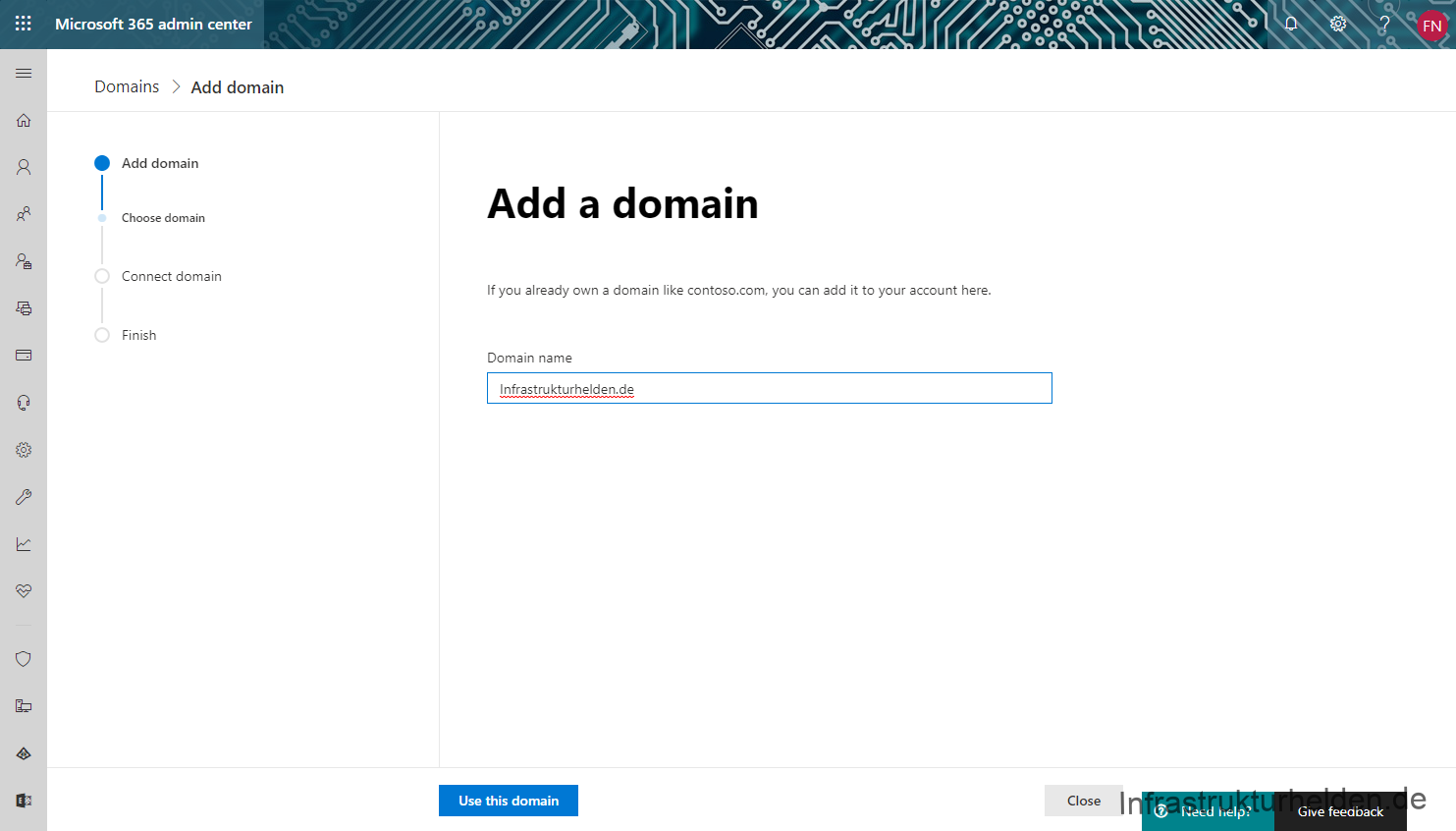 Microsoft 365 admin center: Add domain