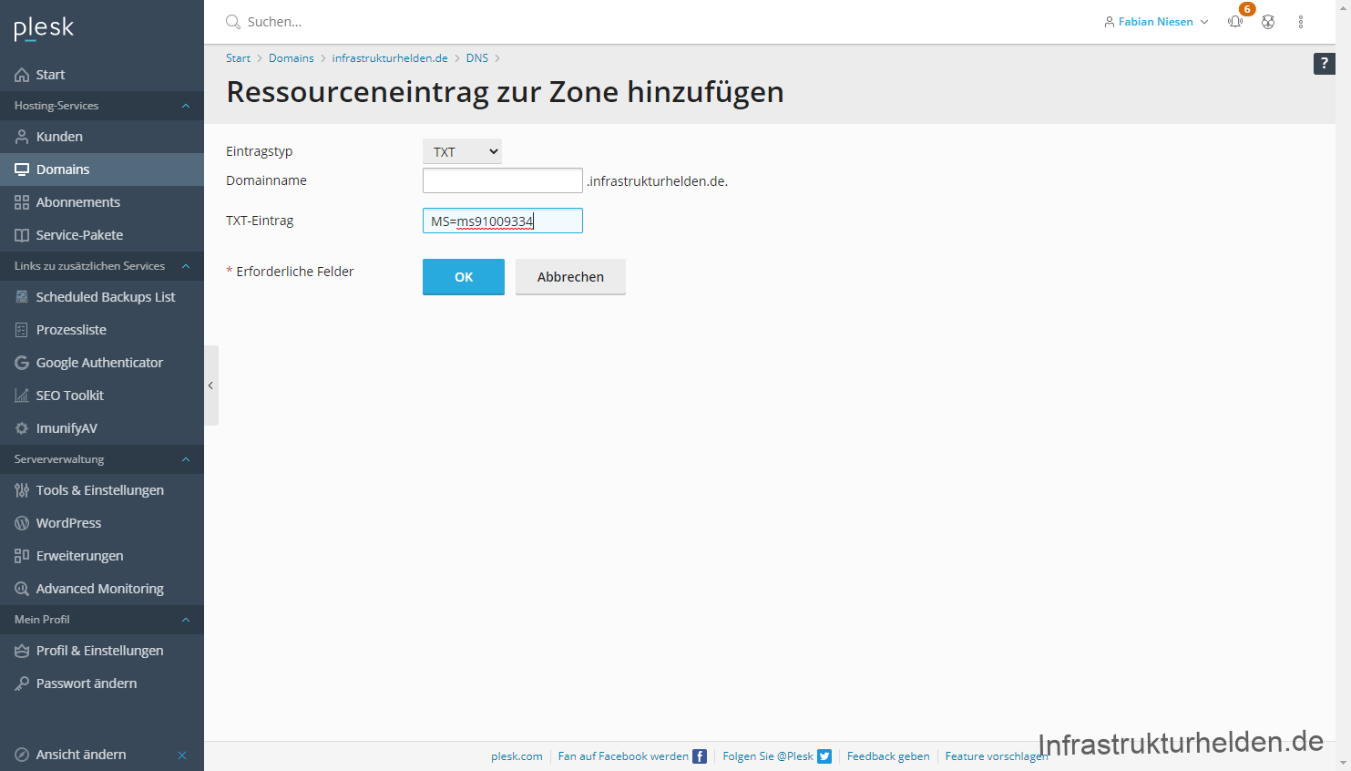 Einrichten von Office 365 - Teil 1 7 Add DNS Entry in Plesk